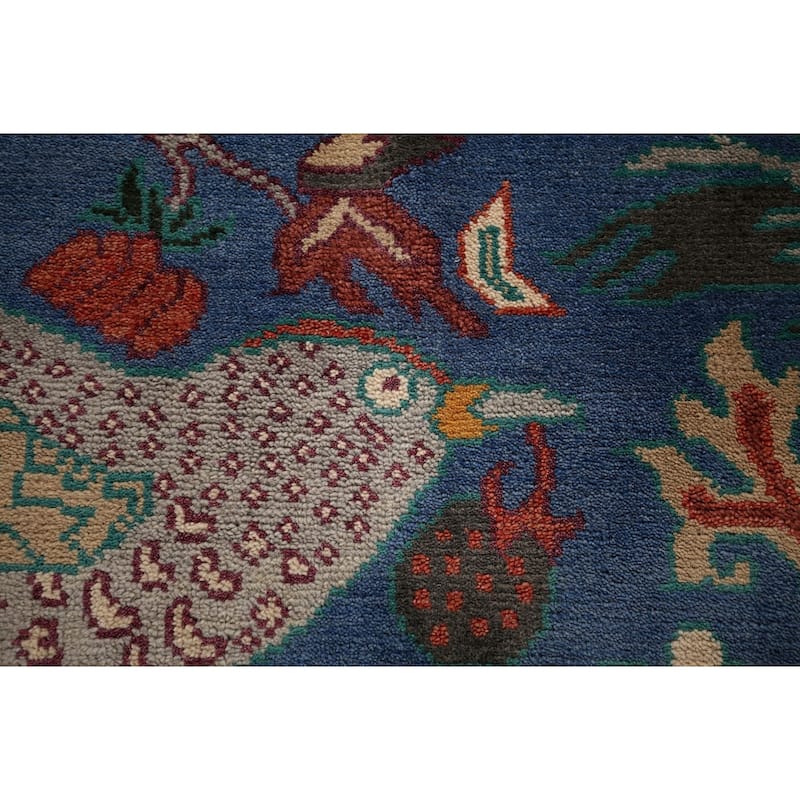 Animals Design Blue Ziegler Oriental Area Rug Hand-Knotted Wool Carpet - 9'11" x 13'8"