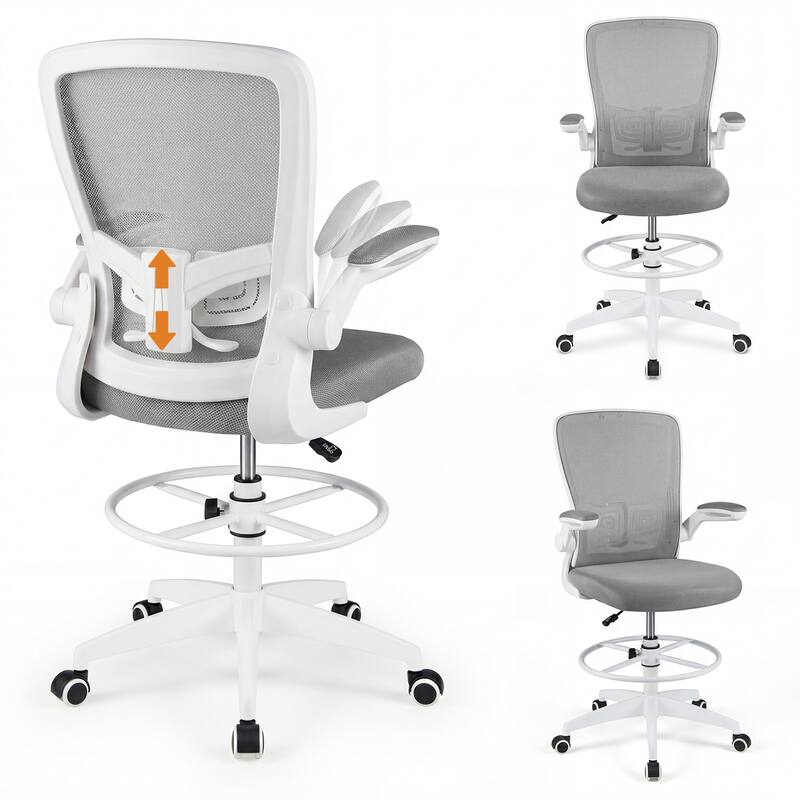 Gymax 2PCS Home Office Drafting Chair w/Flip-Up Armrests Adjustable