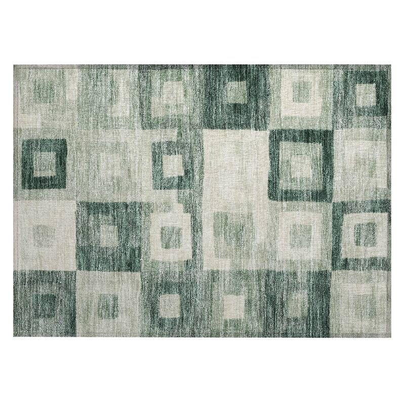 Machine Washable Indoor/ Outdoor Contemporary Blocks Chantille Rug