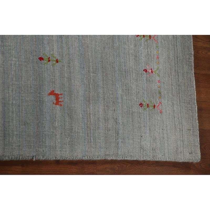 Grey Gabbeh Oriental Area Rug Hand-Knotted Wool Carpet - 8'0"x 9'10"