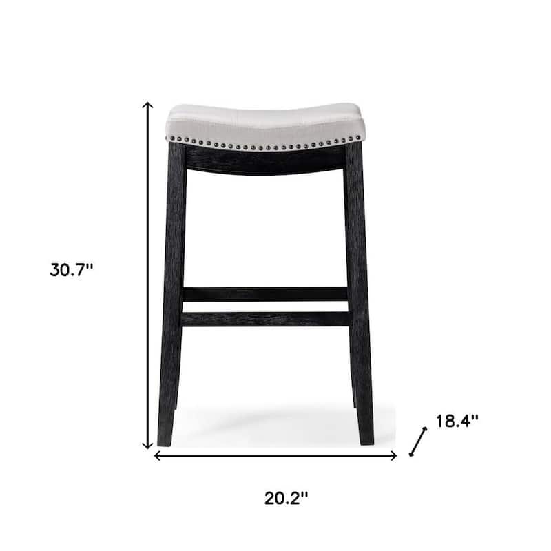 HomeRoots 31" White and Black Fabric and Solid Wood Backless Bar Height Bar Chair