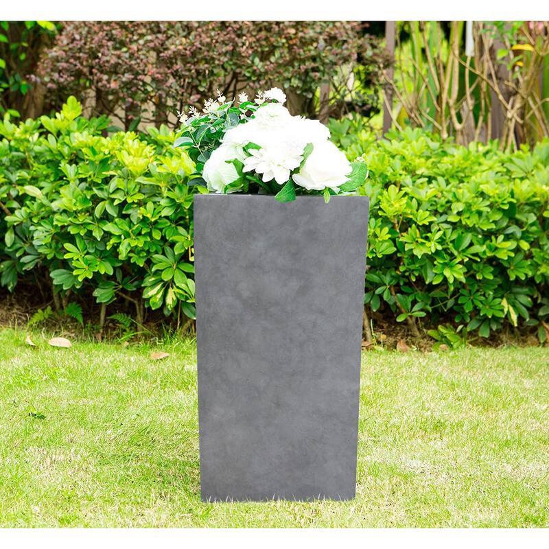 Kante Square Lightweight Concrete and Weather Resistant Fiberglass Indoor Outdoor Tall Planter with Drainage Hole