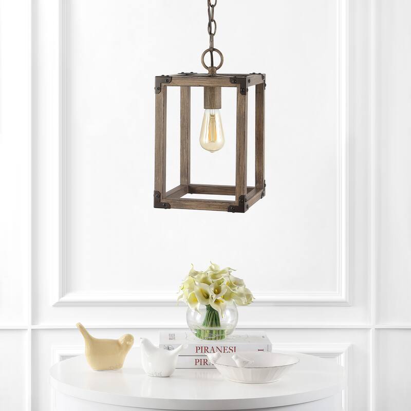 Turing 8.13" Adjustable Iron Rustic Farmhouse LED Pendant, Brown by JONATHAN Y