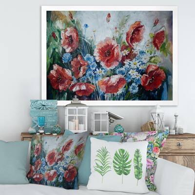 Designart "Retro Bouquet of Poppies" Traditional Framed Art Print