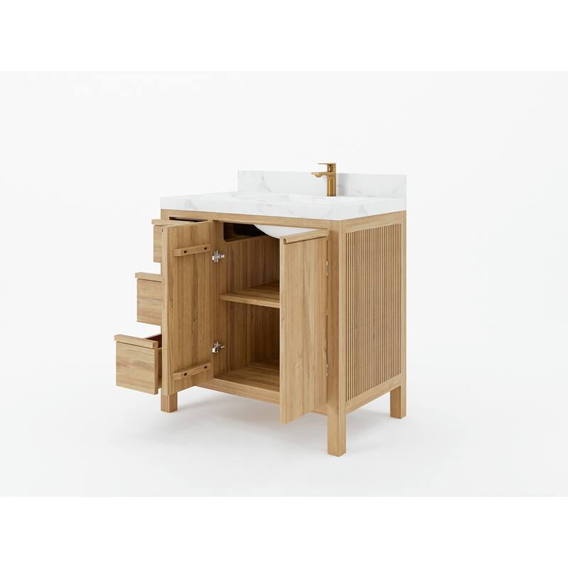 Willow Collections 36 in. W x 22 in. D Elizabeth Solid Teak Right Offset Sink Bathroom Vanity with Countertop