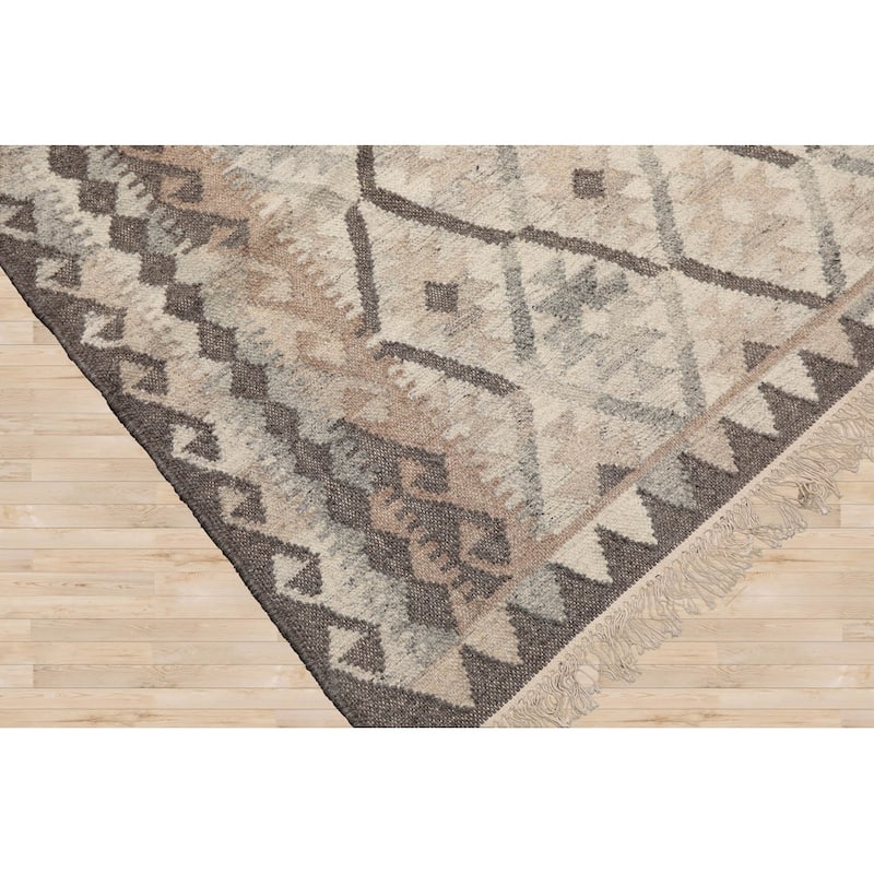 LoomBloom Southwestern Beige Oriental Area Rug in Kilim 100% Wool - 5' 3'' x 7' 7''