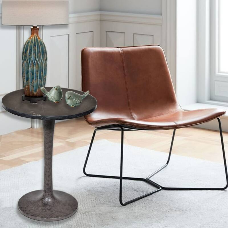 Accent Table with Round Marble Top - 24" - Black