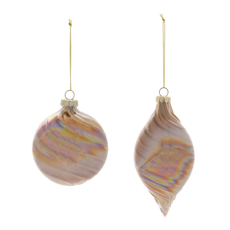 Iridescent Swirl Glass Christmas Ornaments - 5" - Gold - 12ct