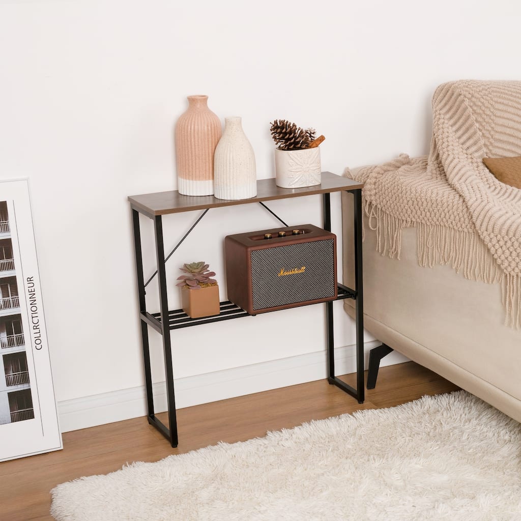 Narrow End Table with Shelf for Small Space