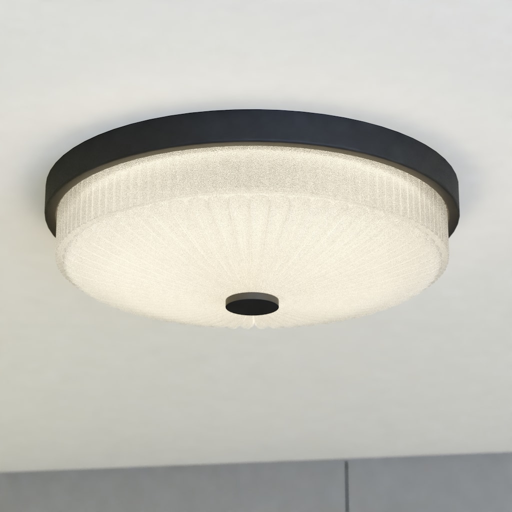 Preston 1-Light Dome Flush Mount LED Lighting Fixture, Clear Ribbed Glass Shade Low Ceilings, Hallway, Kitchen