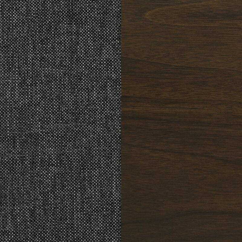 Set of 2 Grey Fabric Upholstered Dining Chairs, Dark Walnut