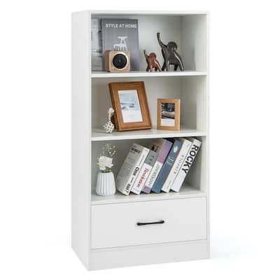 48 Inch Tall 4 Tiers Wood Bookcase with Drawer - 24" x 15" x 48"