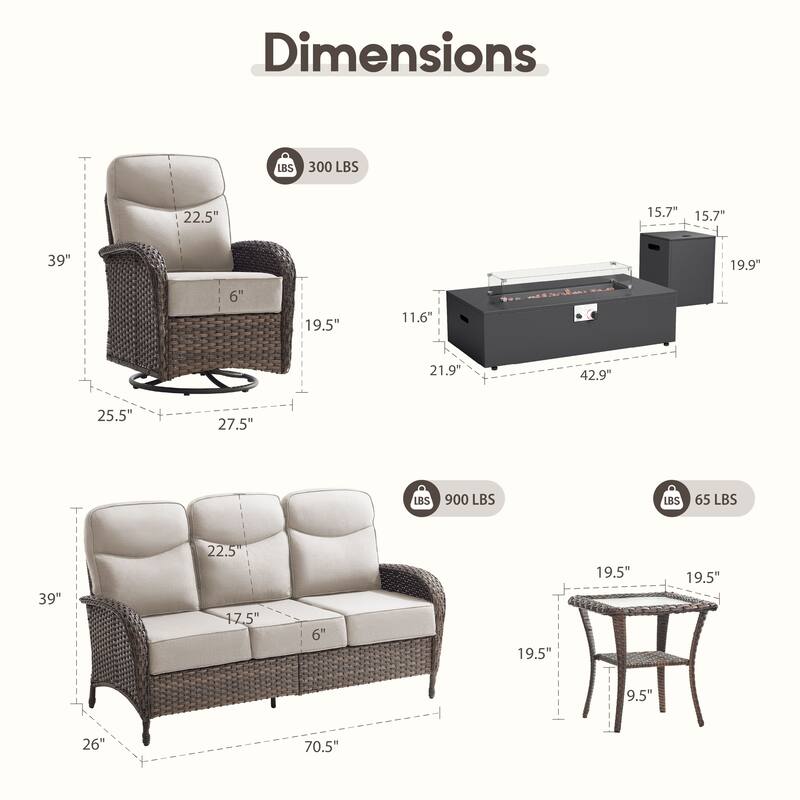 Meyreso 9-Piece Wicker Outdoor Patio Fire Pit Sofa Set with 6-Inch Thick Cushions