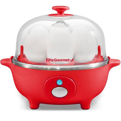 Elite Cuisine Automatic Easy Egg Cooker, 7 Eggs, Red