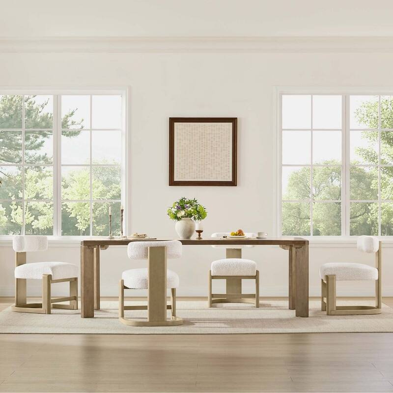 Spruce & Spring Arya Upholstered Boucle Dining Chair with Solid Wood Frame