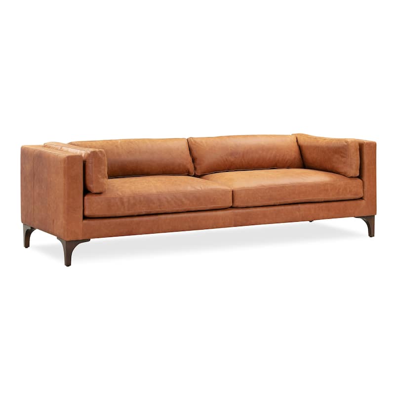 Poly & Bark Argan 93" Sofa in Cognac Tan - Full Grain Genuine Italian Leather