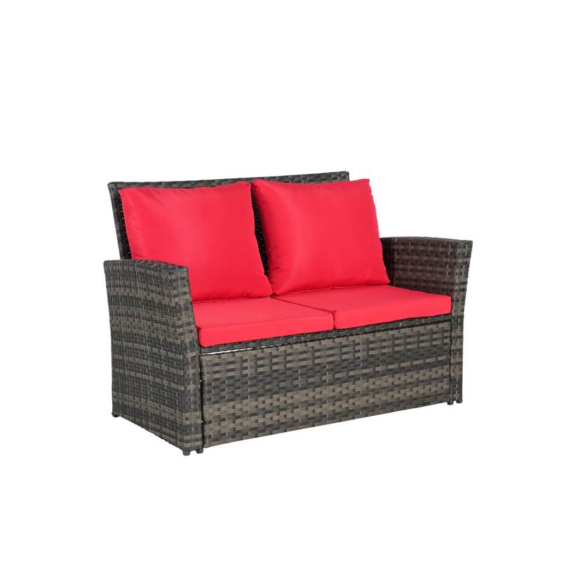 4-Piece Outdoor Grey Wicker Conversation Sofa Set with Coffee Table