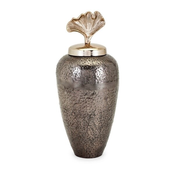 Hammered Aluminium Vase with Ginkgo Leaf Lid, Large, Gold and Silver
