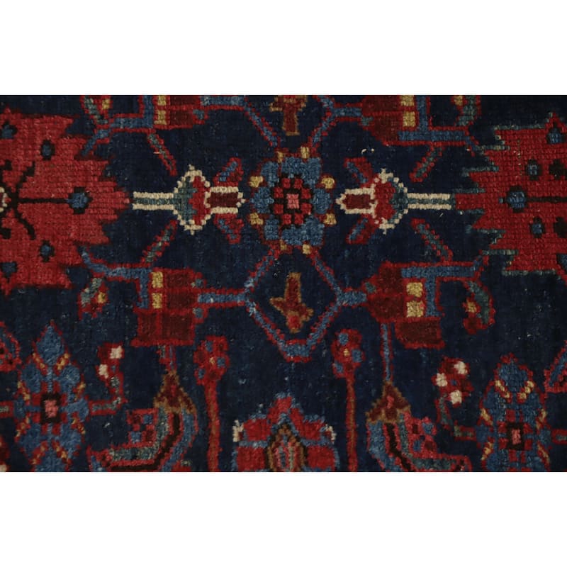 Hand Knotted Oriental 100% Wool Carpet Traditional Floral Navy Blue & Blues Malayer Runner Rug - 16' 3'' X 3' 8''