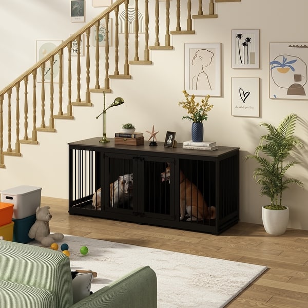 Lovinouse Furniture Style Dog Crate w/Double Room Wooden Dog