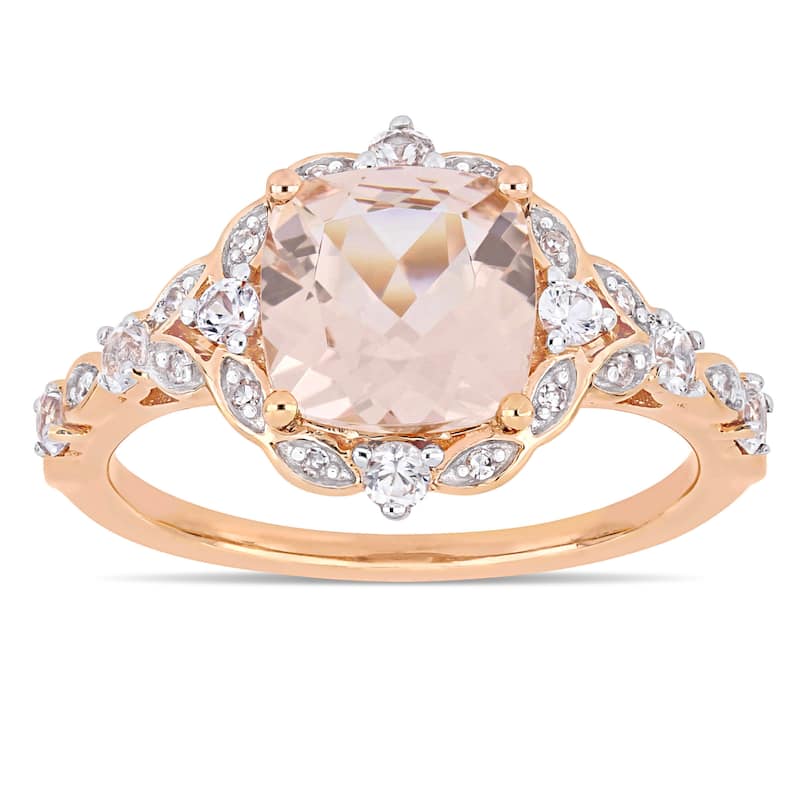 Miadora 14k Rose Gold Morganite White Sapphire & Diamond Vintage Ring