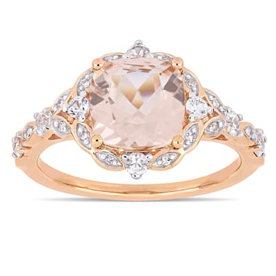Miadora 14k Rose Gold Morganite White Sapphire & Diamond Vintage Ring