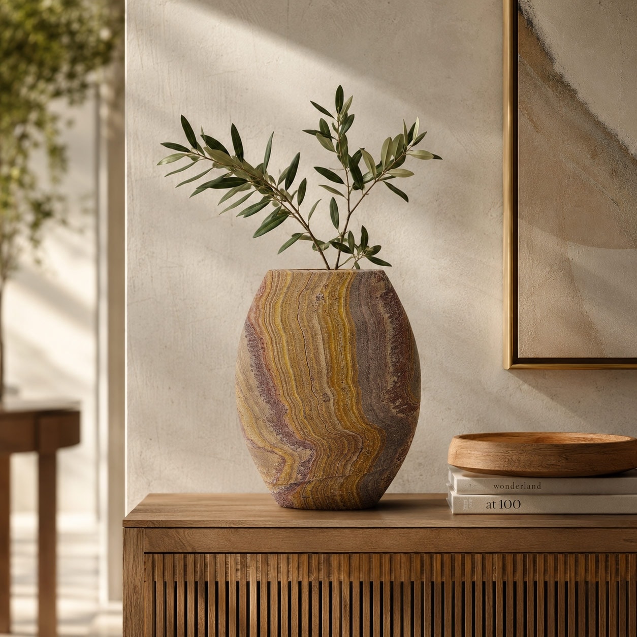 Strata Table Vase - Rainbow Sandstone Table Vase - Sculptural Decorative Accent