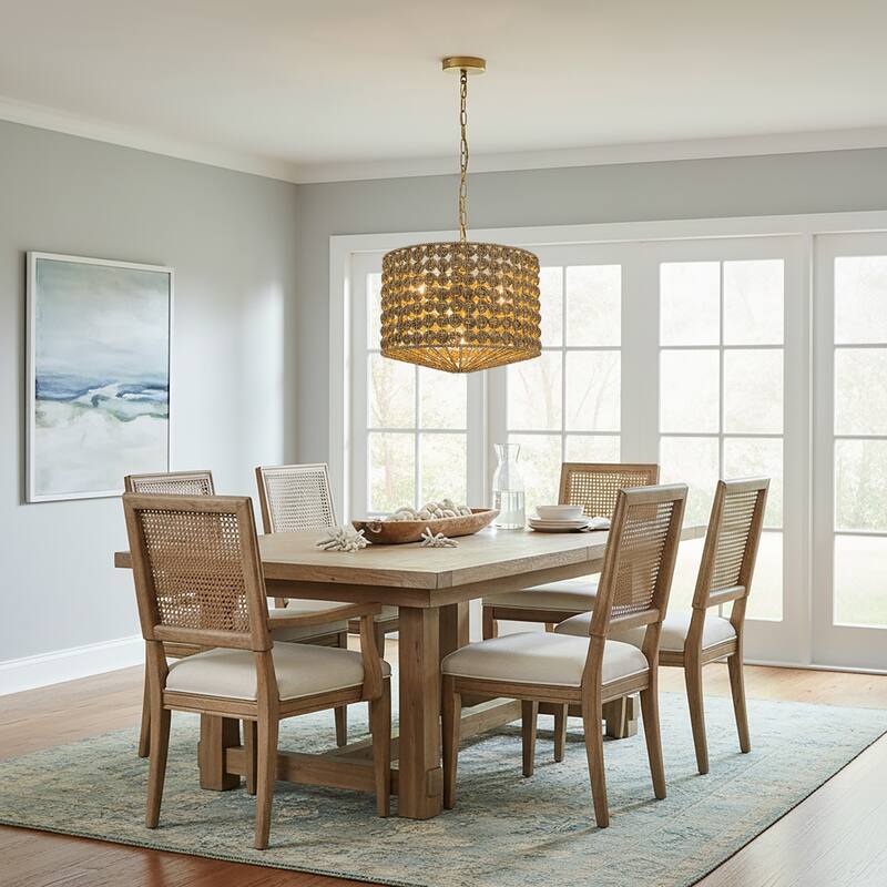 Koyo 4-Light Rattan Drum Pendant, Coastal Boho - Handwoven