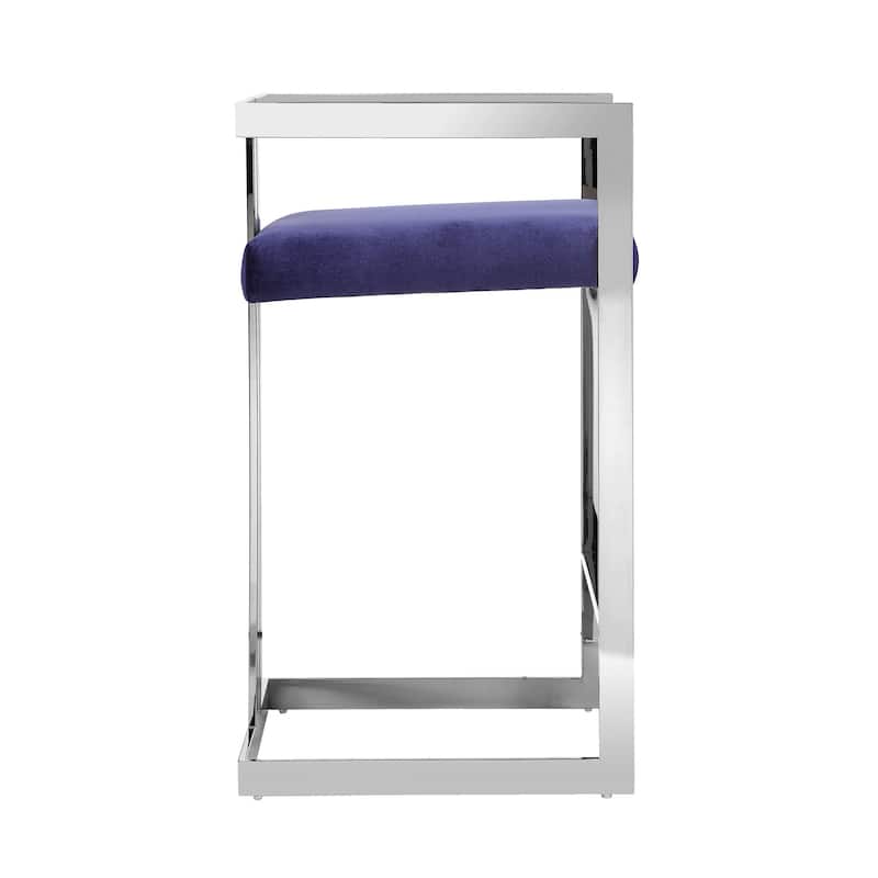Suki 26 Inch Counter Stool Chair, Navy Velvet, Silver Stainless Steel Frame
