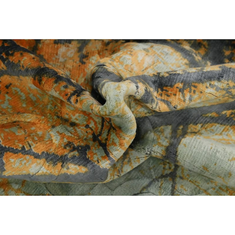 Hand Knotted Oriental Viscose Silk Carpet Modern Pictorial Oranges & Rust Abstract Area Rug - 7' 10'' X 5' 8''