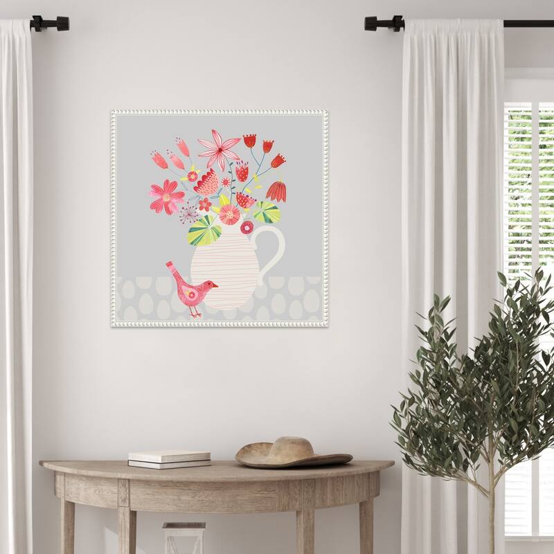 Bird With Jug of Flowers by Nic Squirrell Framed Canvas Wall Art Print
