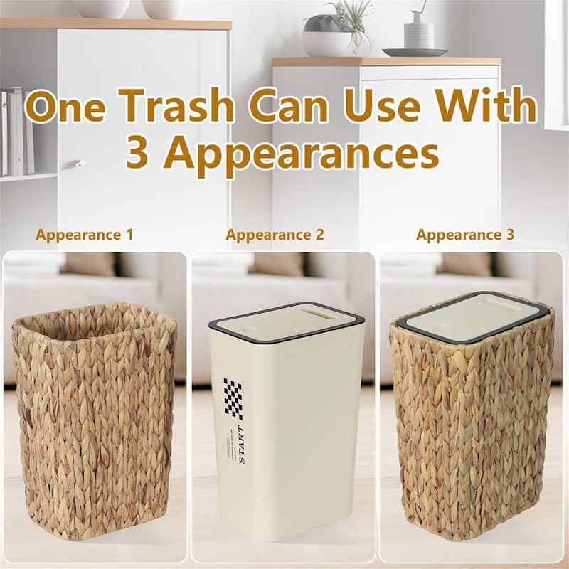2.6Gallon Small Rattan Garbage Can with Press Top Lid