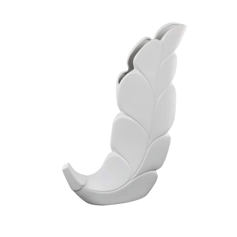 Ceramic Leaf Slanted Decorative Vase - Black or White - Roche River Decor
