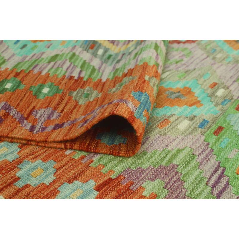 Hand-Woven Sun Faded Kilim Cemile Rust/Purple Rug - 6'8" x 10'0"
