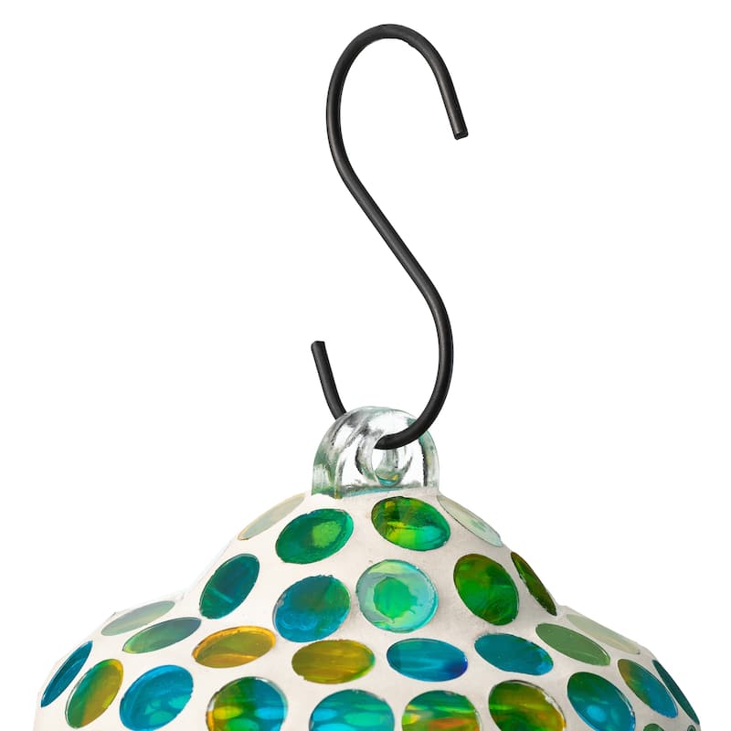 Glitzhome 8.25"H Glass Hanging Dots & Ladybugs Mosaic Birdfeeder