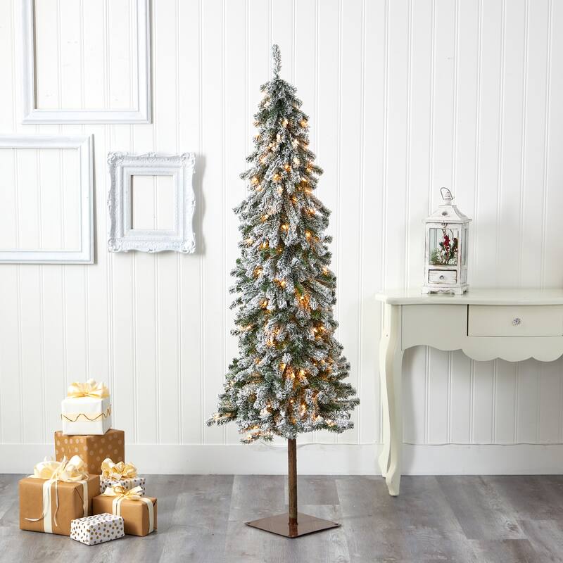 6' Flocked Alpine Christmas Tree with 200 Lights and 580 Branches - Green