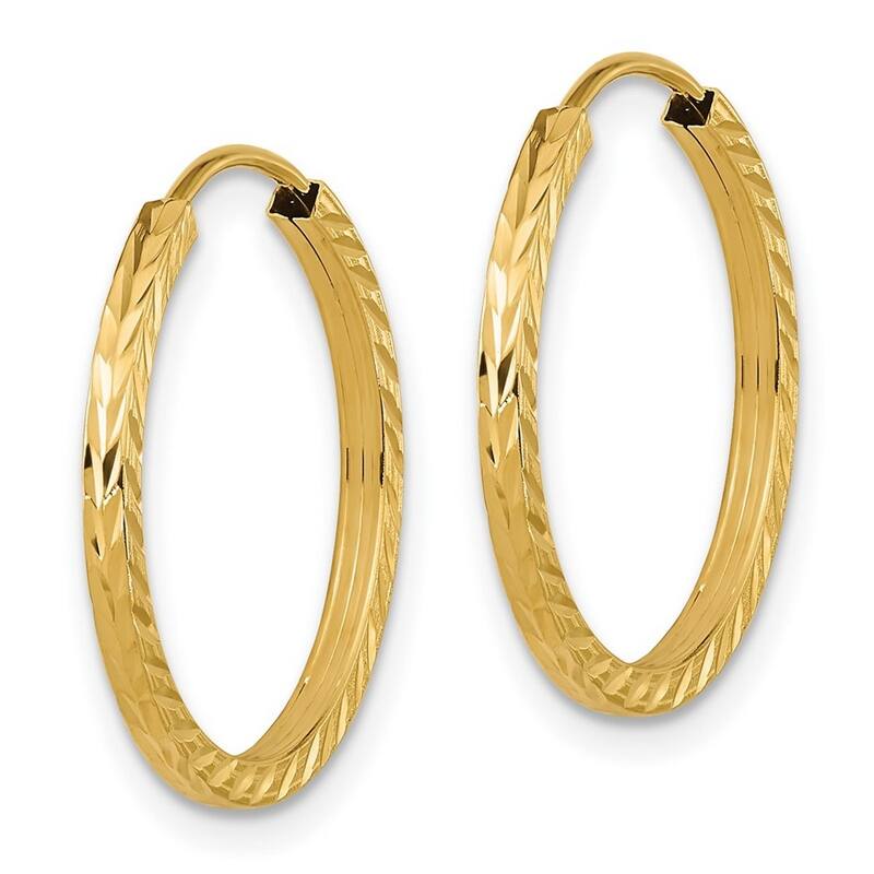 Curata 14k Yellow Gold Diamond Cut Square Tube 1.35x20mm Endless Hoop Earrings