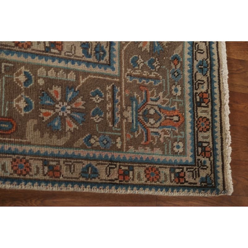 Gray Geometric Tabriz Persian Vintage Rug Handmade Wool Carpet - 6'8"x 9'7"