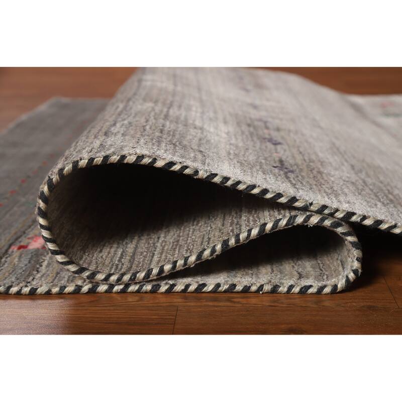 Hand Knotted Oriental 100% Wool Carpet Tribal Tribal Greys & Charcoal Gabbeh Area Rug - 5' 10'' X 3' 1''
