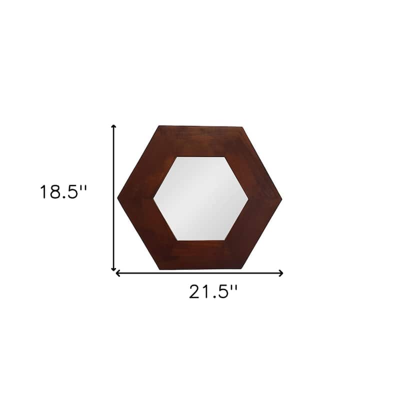 HomeRoots 19" Dark Brown Hexagon Solid Wood Framed Accent Mirror - 21.5' X '18.5' X '0.7
