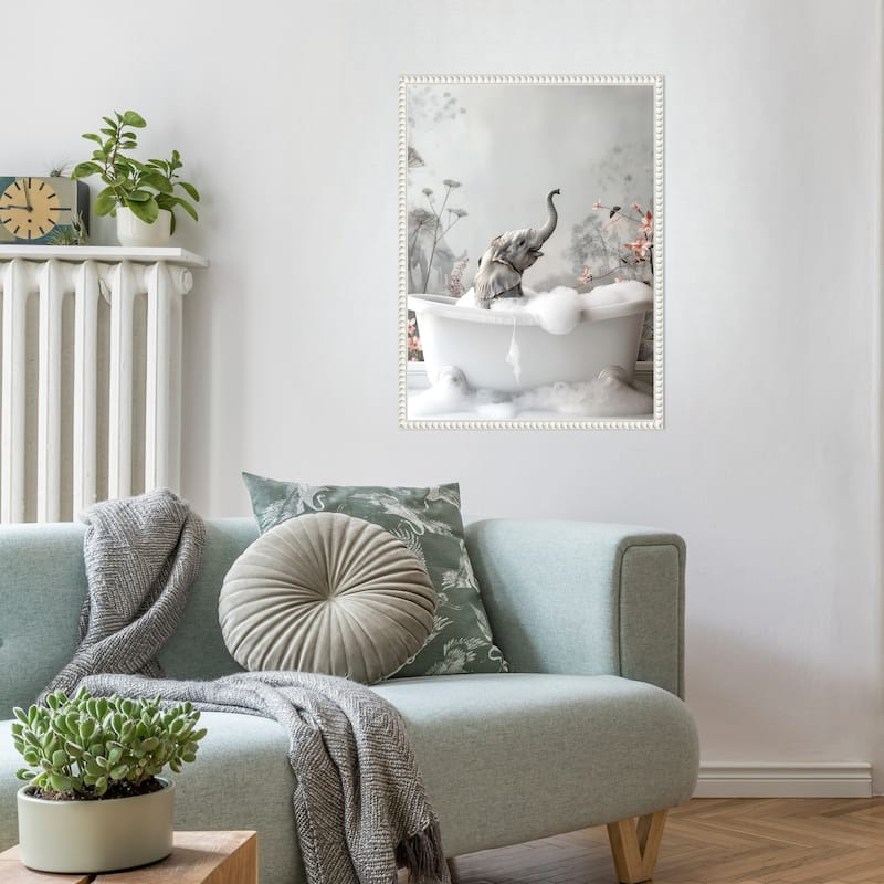 Elephant Bath Bliss by Niky Rahner Framed Canvas Wall Art