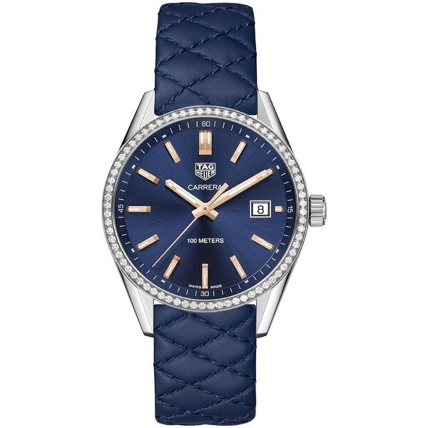 Tag Heuer Women's WAR1114.FC6391 'Carrera' Diamond Blue Quilted Leather Watch. Opens flyout.