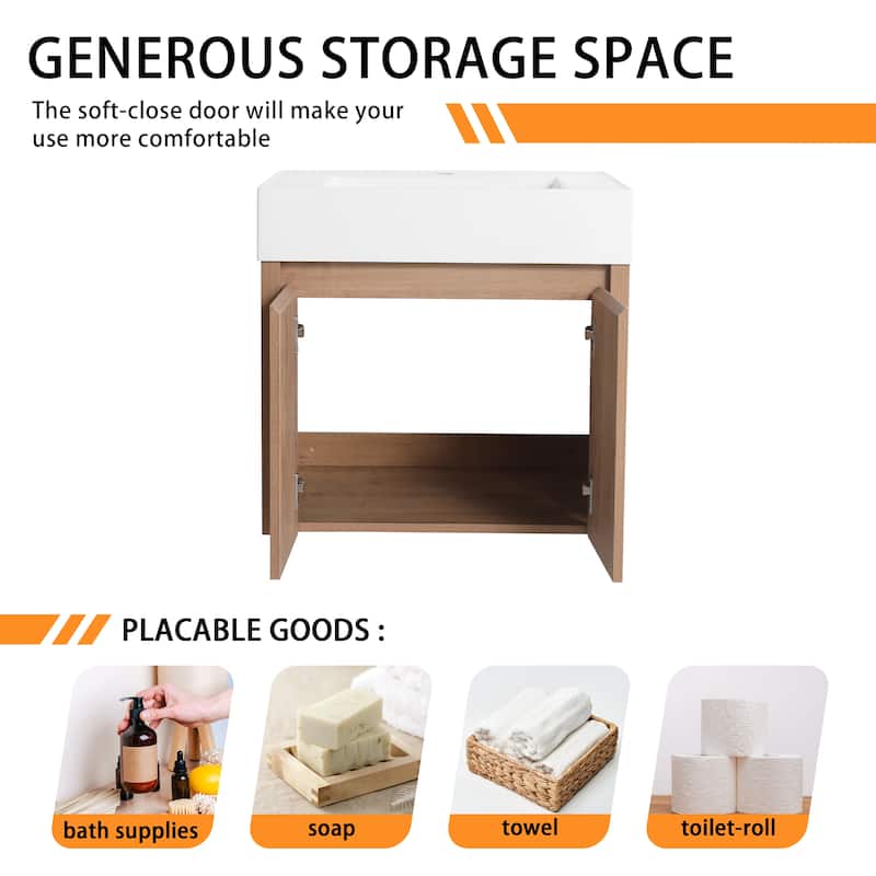 Bathroom Vanity With Sink In 24/30/36 Inch, Floating Bathroom Vanity with Soft Close Door