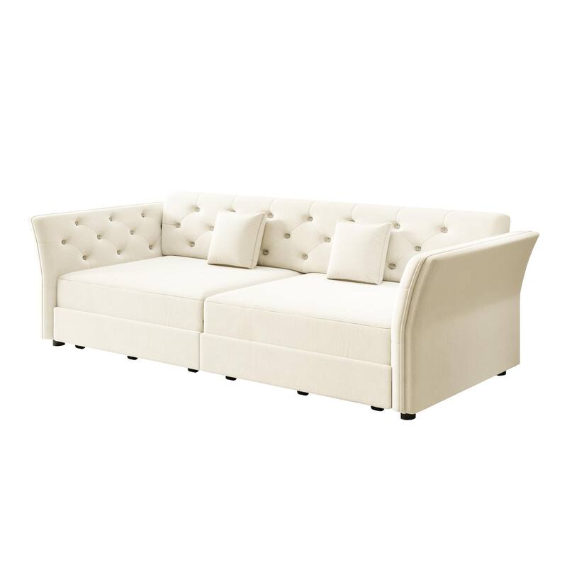 74.4" Velvet Sofa Bed, Pull-Out Sleeper Couch, Convertible Loveseat, Upholstered Sofa Bed with Tufted Backrest, Flared Arms