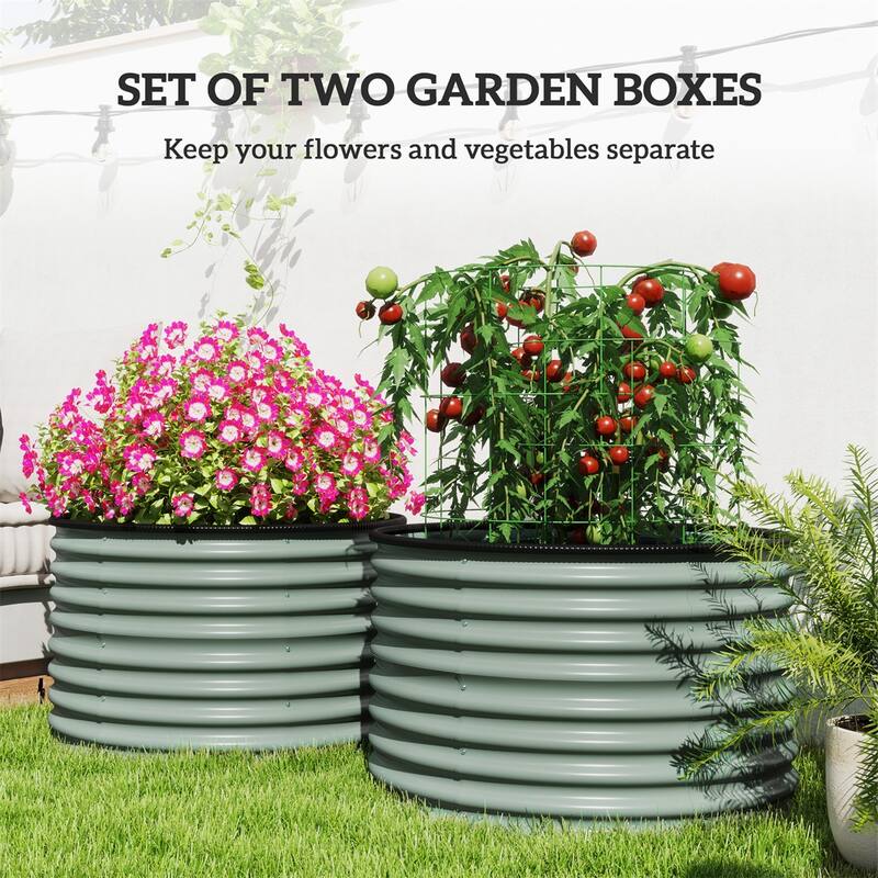 Set of 2 Galvanized Steel Raised Garden Beds Planters for Flowers Herbs Vegetables