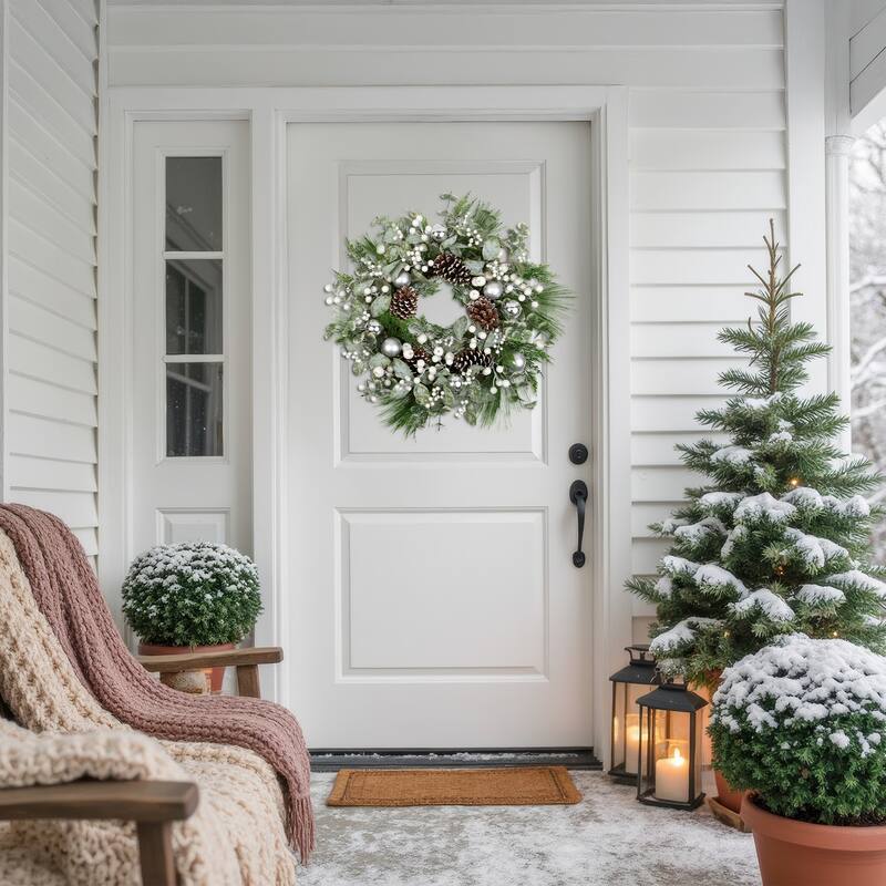 Mixed Pine with Pinecones and Ornaments Artificial Christmas Wreath - 28" - Unlit