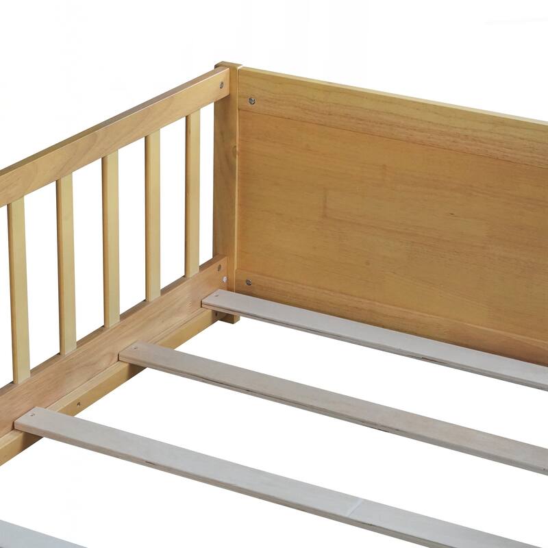 Twin size Floor Platform Bed with Built-in Book Rack