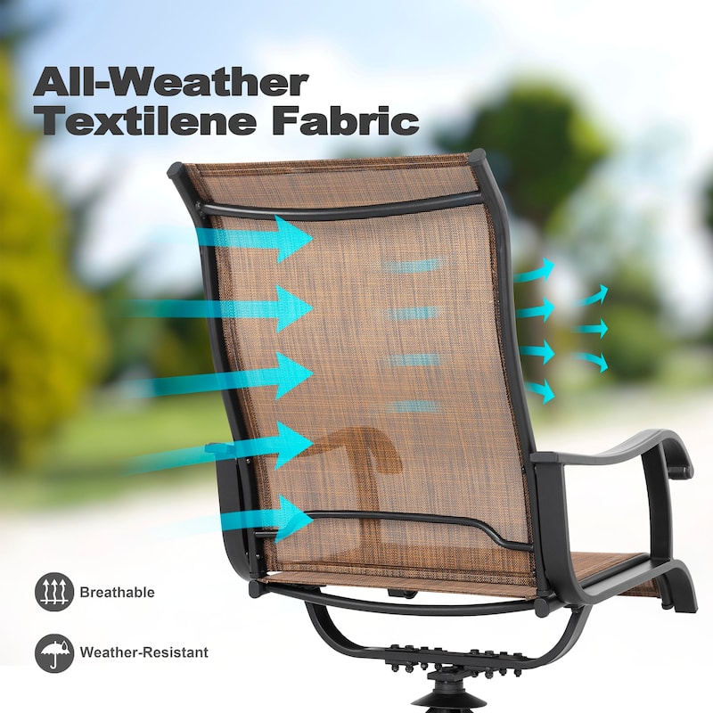 7-Piece Patio Iron Dining Set with Textilene Swivel Chairs, Brown and Black