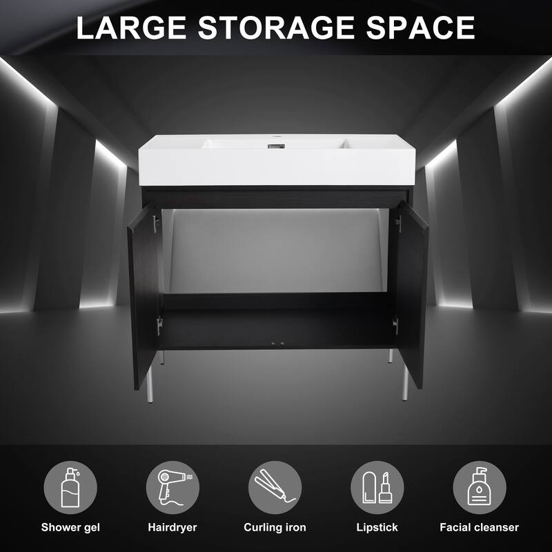 36-Inch Bathroom Vanity with Resin Sink, Floor-to-Ceiling Storage Cabinet, Soft Close Doors, and Easy Assembly