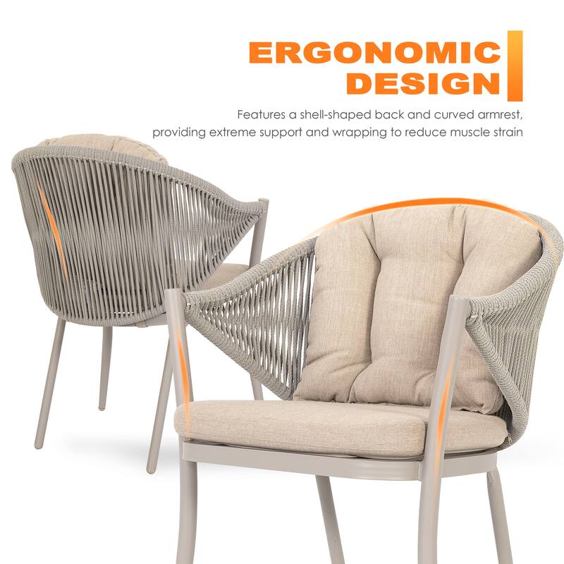 Nuu Garden 6pcs Rope Aluminum Dining Chairs with Cushions - Taupe